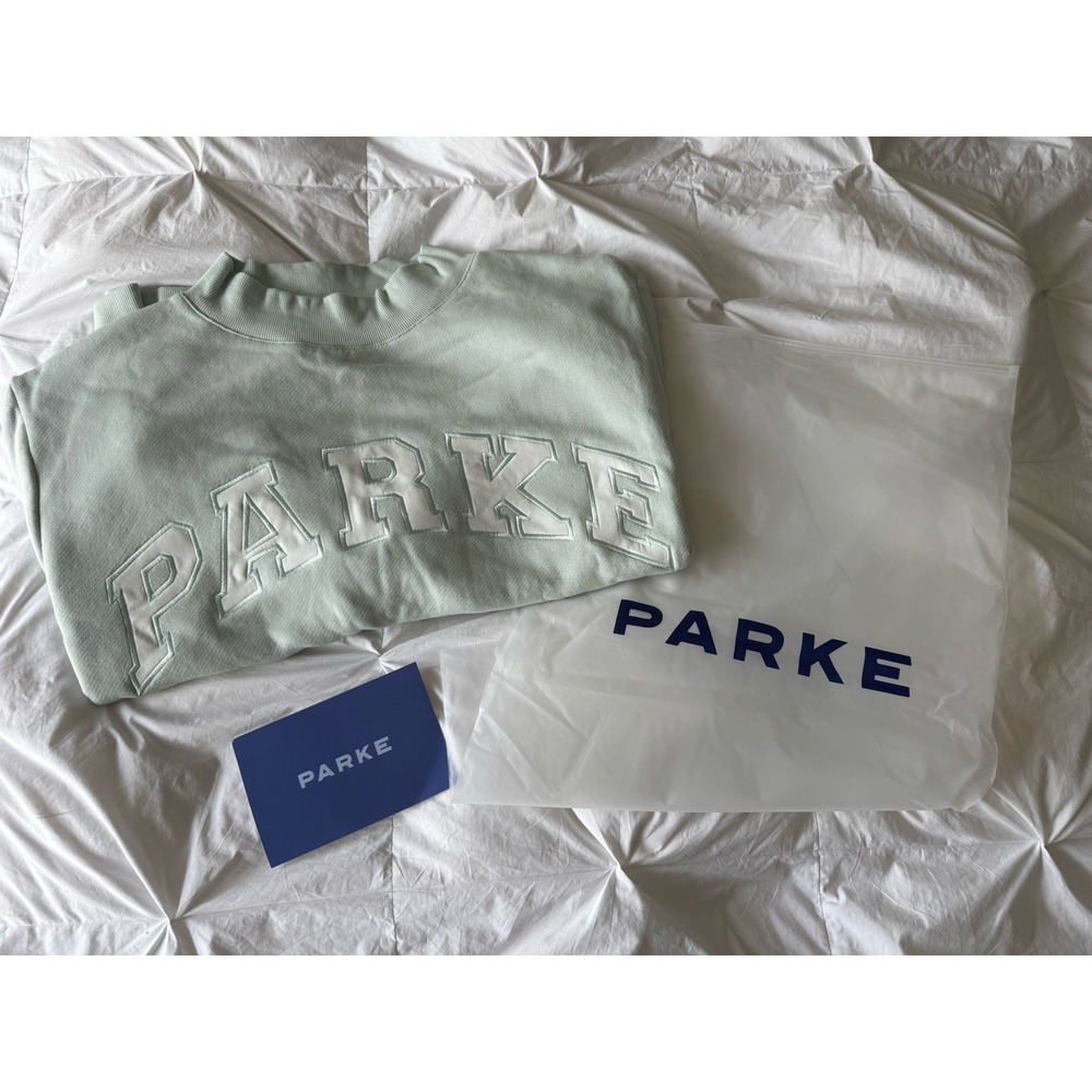 NEW PARKE Bridal Varsity Mockneck Pale Blue White Collection Size L/XL Heritage